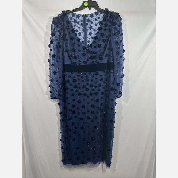 NEW $598 Mac Duggal [ 16 ] Embellished V Neck Illusion Column‎ Midi Dress Blue - Picture 8 of 14